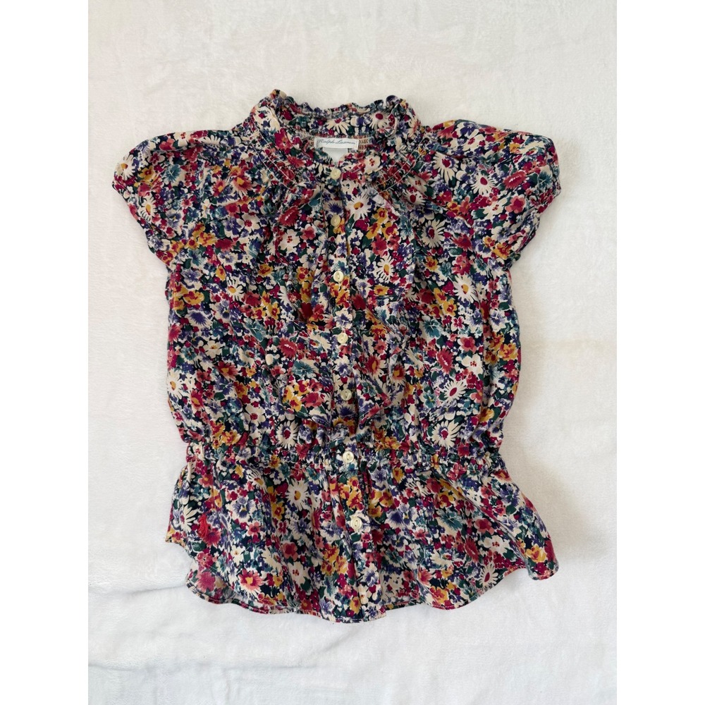 Ralph Lauren Floral Smocked Peplum Blouse 24M Multicolor Cotton Toddler Girl